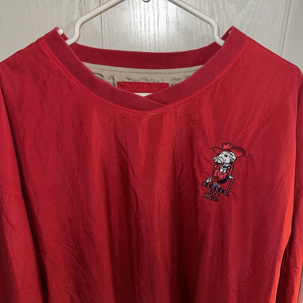 Ole Miss Rebels Mens V-Neck Pullover Jacket Colonel Reb XL‎ Red Vintage